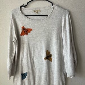 Democracy Light Gray Long Sleeve Top with Embroidered Bugs
